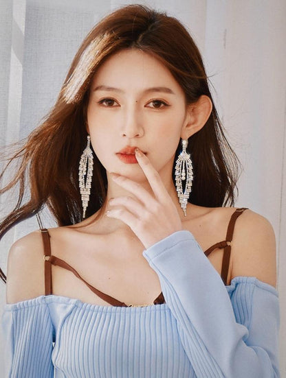 DOLLY Luxury Sparkling Full Diamond Chic Tassel Earring-CAROL