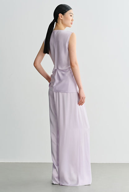 COMME MOI Lv Yan designer summer women's purple double-faced satin straight pants - HARTLEY.