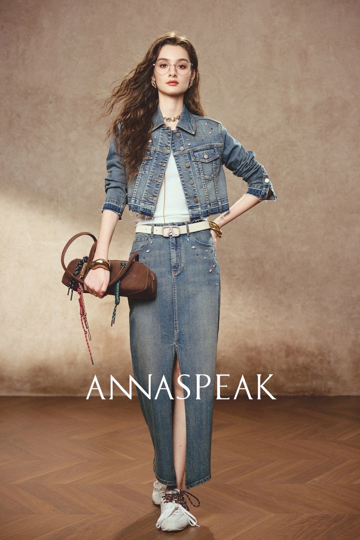 ANNASPEAK Denim long staple cotton slit skirt denim skirt-ISLE.