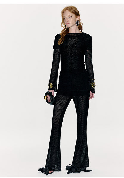 ATELIER MISS LU Logo Flocking Design Sheer Long-sleeved Top - RESULT