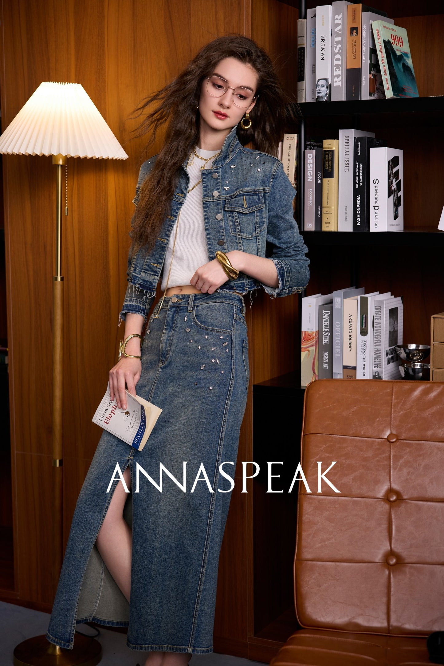 ANNASPEAK Denim long staple cotton slit skirt denim skirt-ISLE.