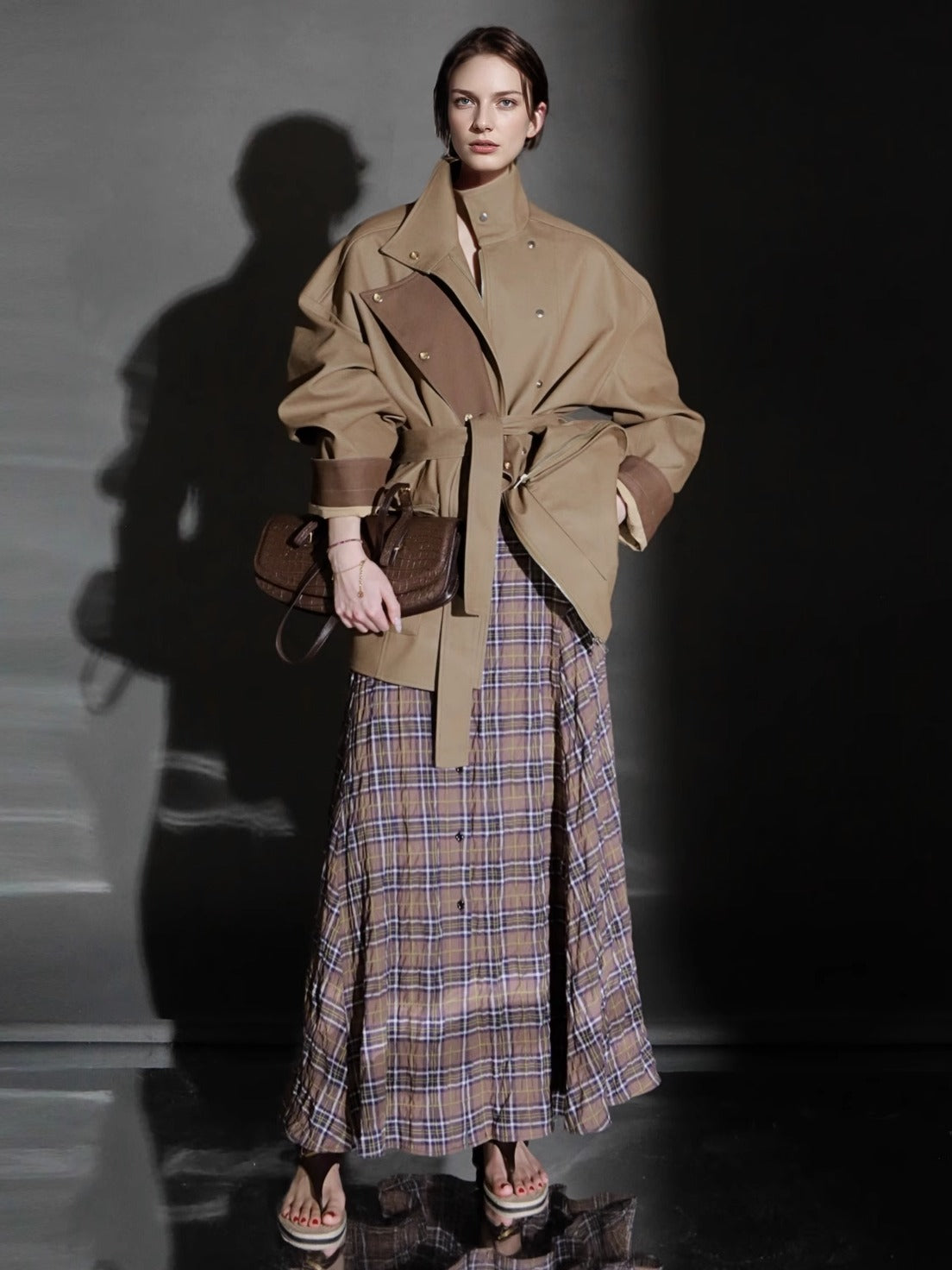 PIAOIN British Style Pattern Design A-Line Women's Fashionable Pleated Skirt -CHARLOTTE