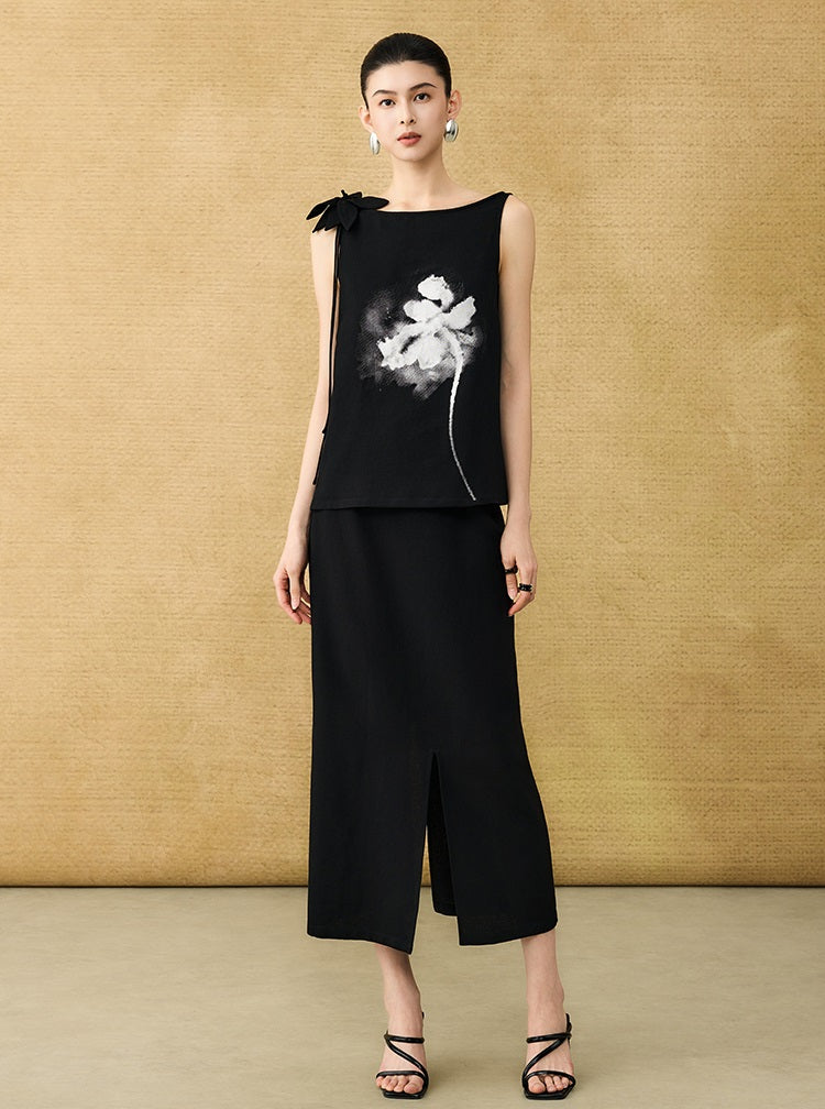 HECO  Chinese style pin small flower linen top breathable elegant vest - POWER.