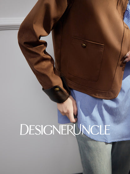 DGU| Coffee Retro Lapel Design Sense Fashion Niche Light Luxury Niche Top Jacket - HOLY.