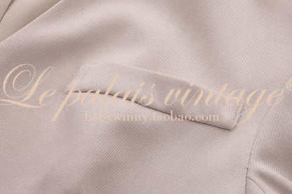 Le Palais Vintage Elegant Off-White Crop Jacket + High Waist Wide-leg Pants-MARY.