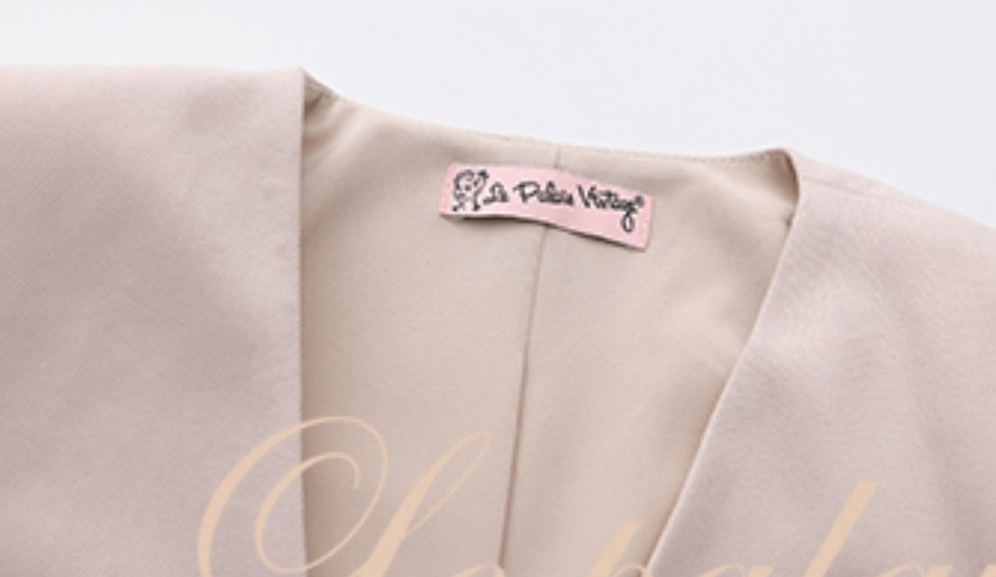 Le Palais Vintage Elegant Off-White Crop Jacket + High Waist Wide-leg Pants-MARY.