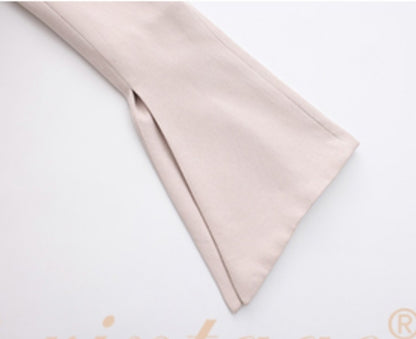 Le Palais Vintage Elegant Off-White Crop Jacket + High Waist Wide-leg Pants-MARY.