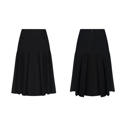 TUYUE Paint Moon Ink Acetate Stitched Pleated Midi Skirt - NIMO.