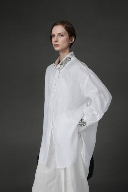 PIAOIN luxury vintage beaded design handmade custom shirt-BEATRICE.