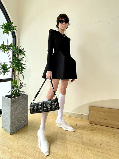 ANNAKIKI Silk Wool 3D Three-dimensional Hem Short Dress-ALUCARD.