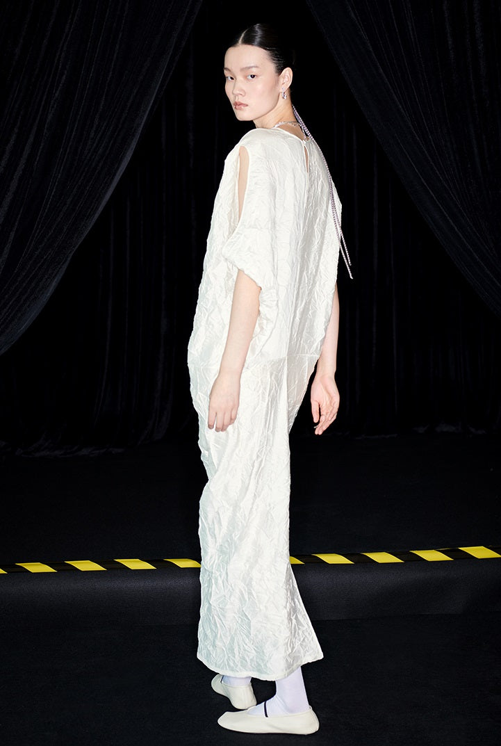 M essential Mackay designer Comfort pressed pleated irregular cut dress - calc.