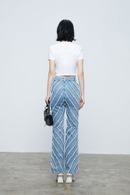ANNAKIKI fractal shooting star raw edge denim bell bottoms-YAMEN.
