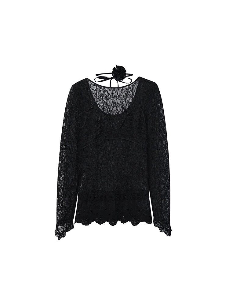 FAME Laphim romantic lace studded bead top
