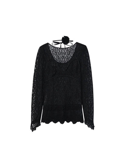 FAME Laphim romantic lace studded bead top