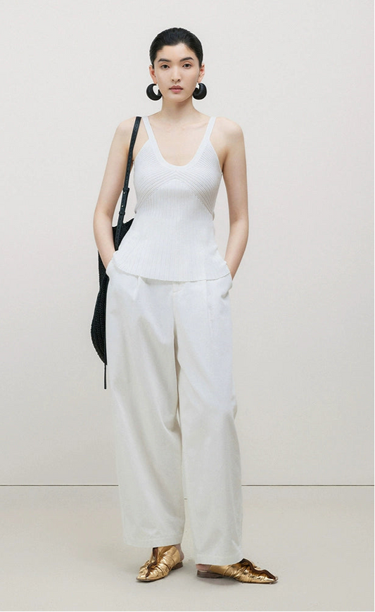 ZHUCHONGYUN summer white ribbed knit top-FIRO.
