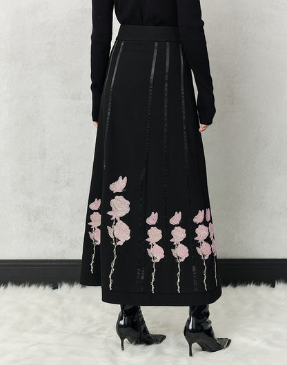 HECO high-density suit embroidered black A-line skirt women - beta.