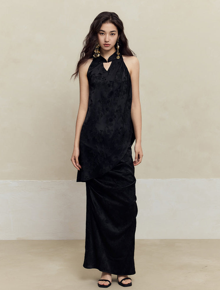 HECO Acetate Pleated Vest Sleeveless Top Skirt Set - prue.