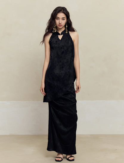 HECO Acetate Pleated Vest Sleeveless Top Skirt Set - prue.