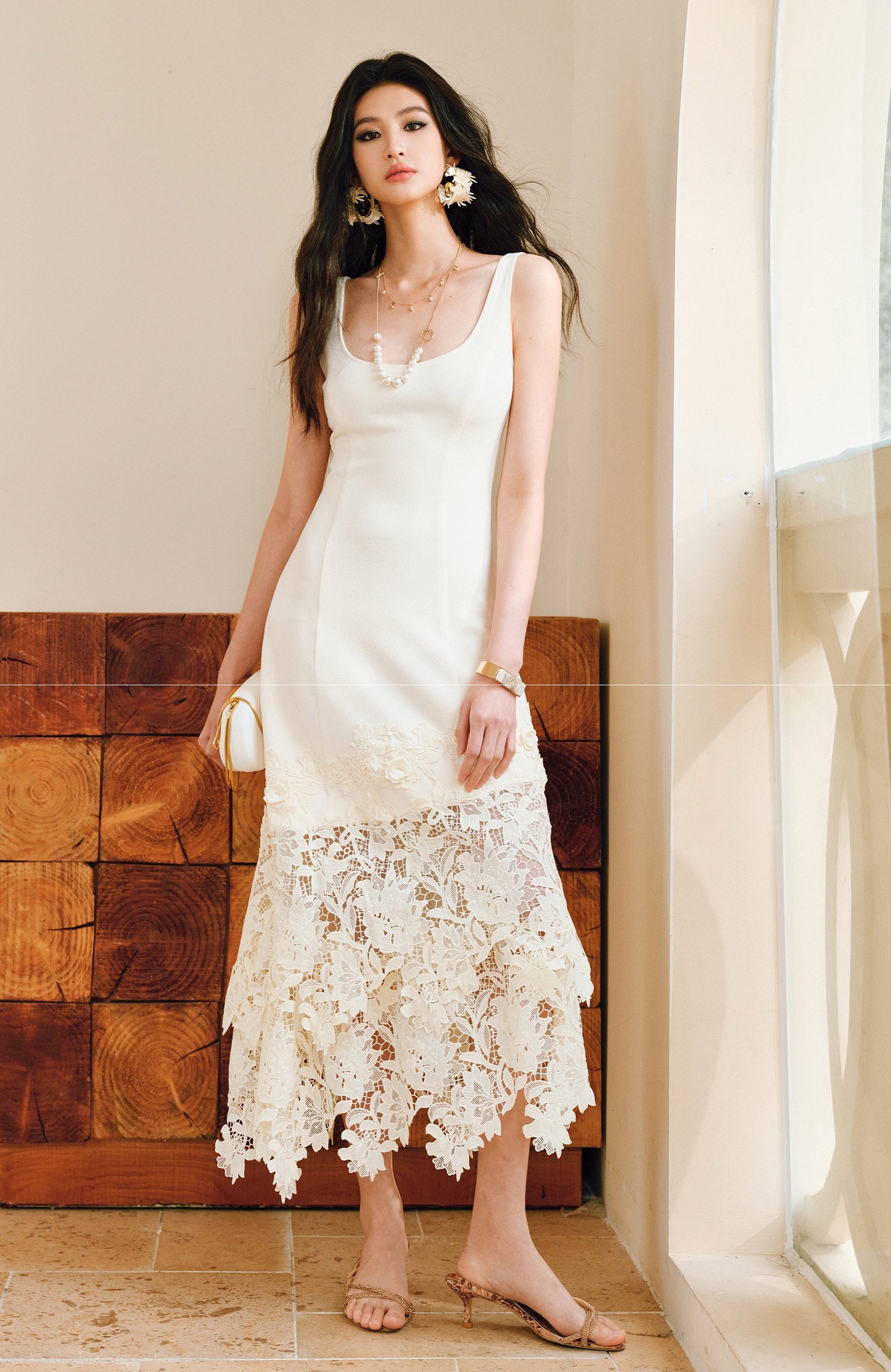 WANGXO High Stretch Knitted Stitching Neckline Slim Fit Three-Dimensional Split Sleeveless Dress - ELISE