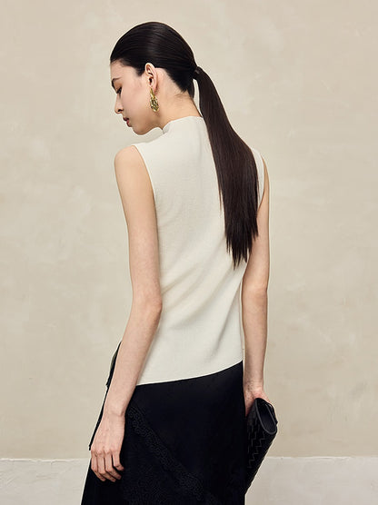 HECO Asymmetrical Wool Blend Sleeveless Mock Neckline Top- CHOOSE.