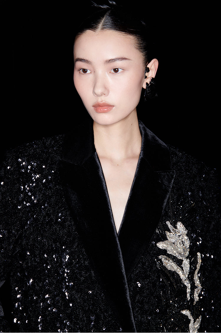 M essential Mackay designer orchid embroidery sequins jacket pencil slit skirt suit - tev.