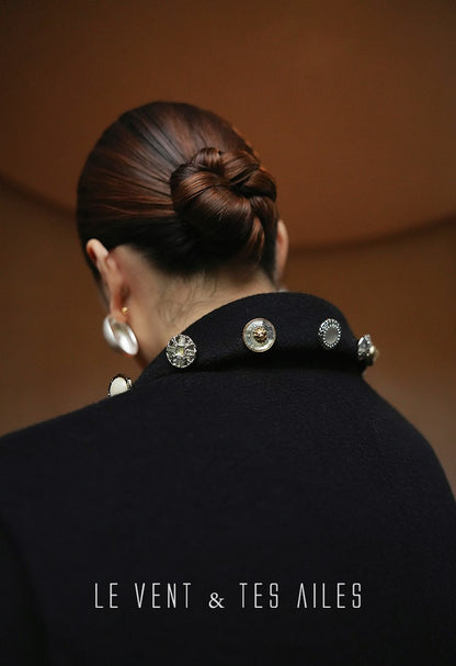 LE VENT&TES AILES Classic Stone button Wool Tweed Jacket Coat -INES