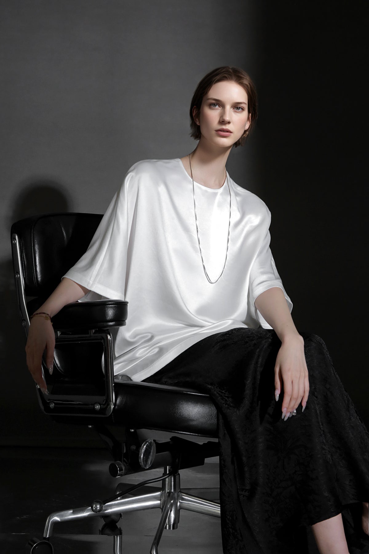 PIAOIN light luxury acetate satin glossy mid sleeve body shirt - CHARLOTTE