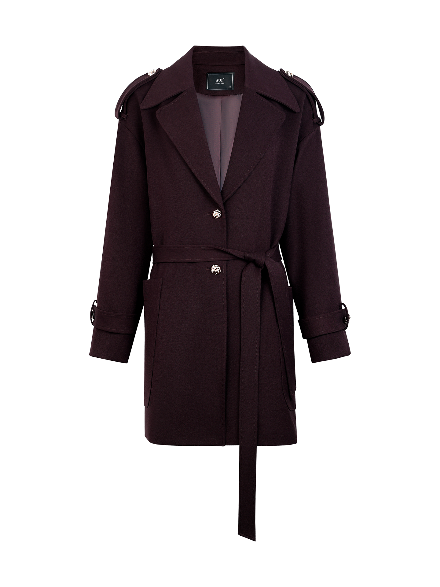 AUI Mocha Mousse Suit Collar Trench Coat Jacket - Hana!