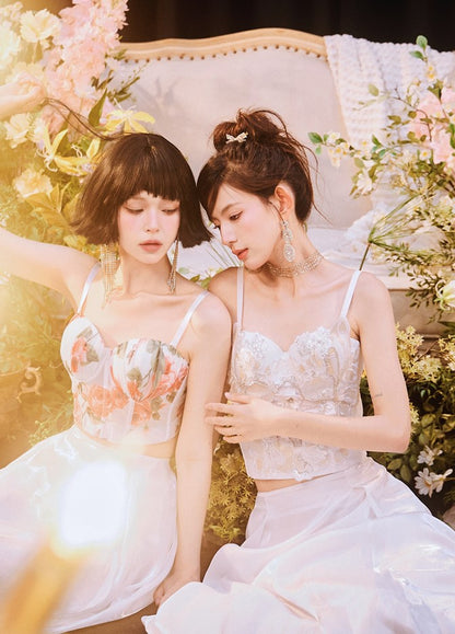 DOLLY Elegant White Natural Waist Flower Bud Long Chic Skirt-CYNTHIA  (V)