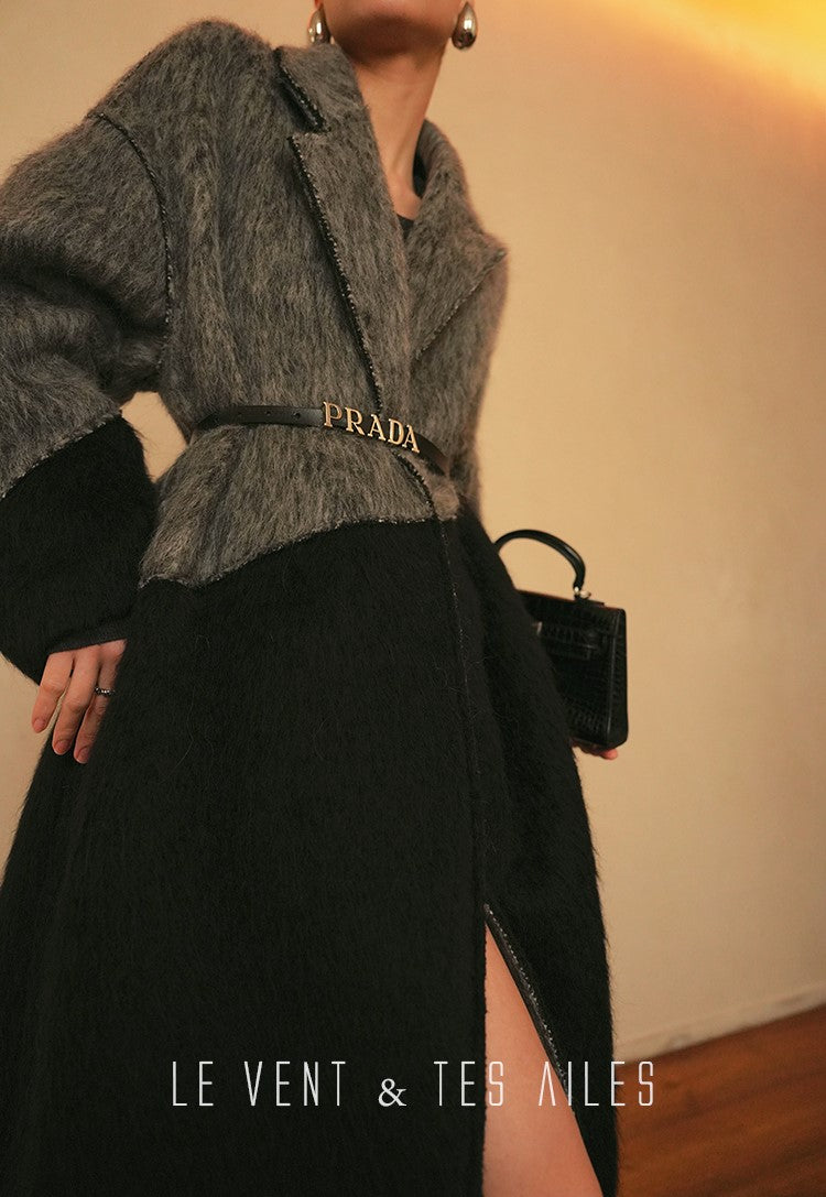 LE VENT&TES AILES French luxury fine long color-block wool coat -ALEC.