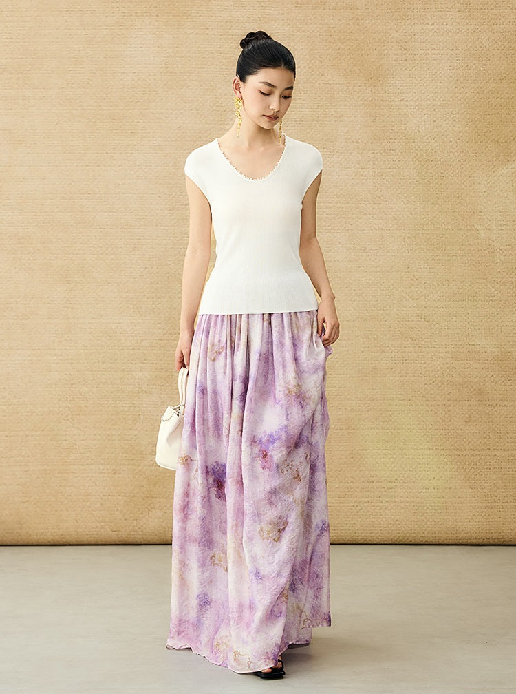 HECO Chinese style U-neck nail bead shoulder wrap small fly sleeve top - ROSE.