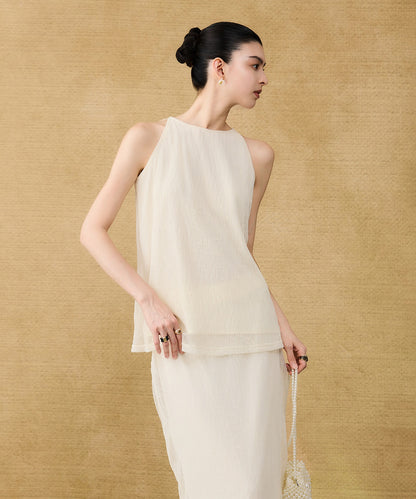 HECO Chinese style wrinkle elastic crew neck vest  age-reducing top - CAST.