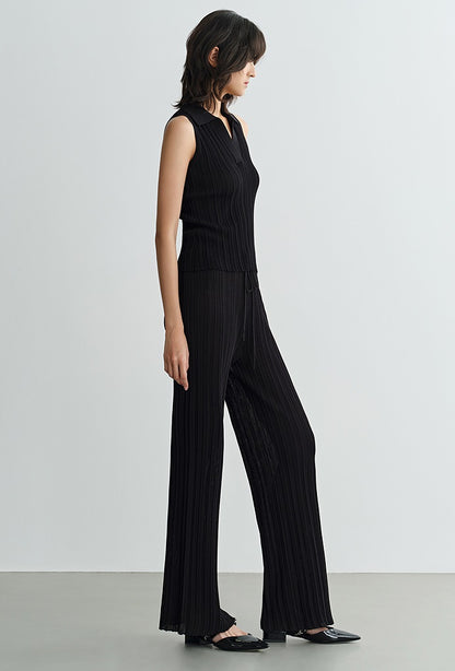 COMME MOI Lv Yan designer summer women's black thin texture knitted straight pants - AYLA.