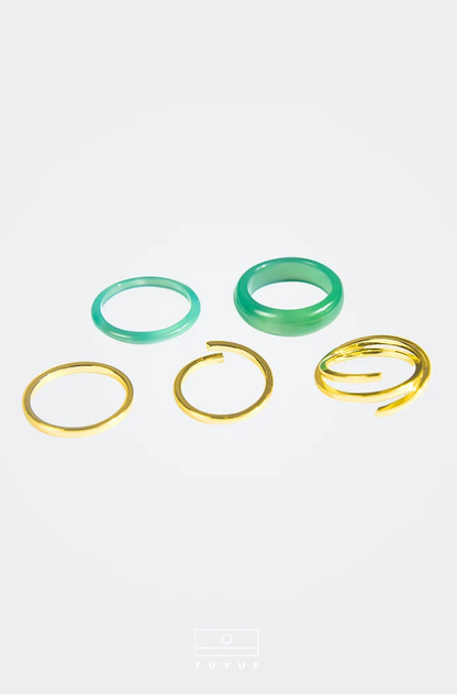 TUYUE natural ice green chalcedony agate ring set- JAMAL