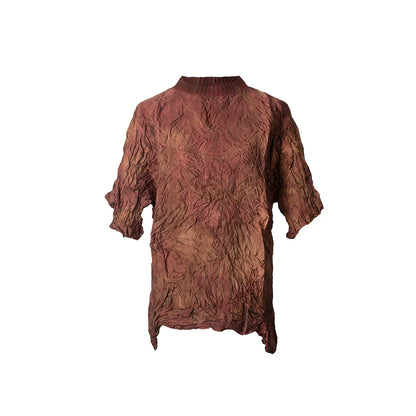 TUYUE knitted collar plant tie-dye pleats short-sleeved top - MERLIN.