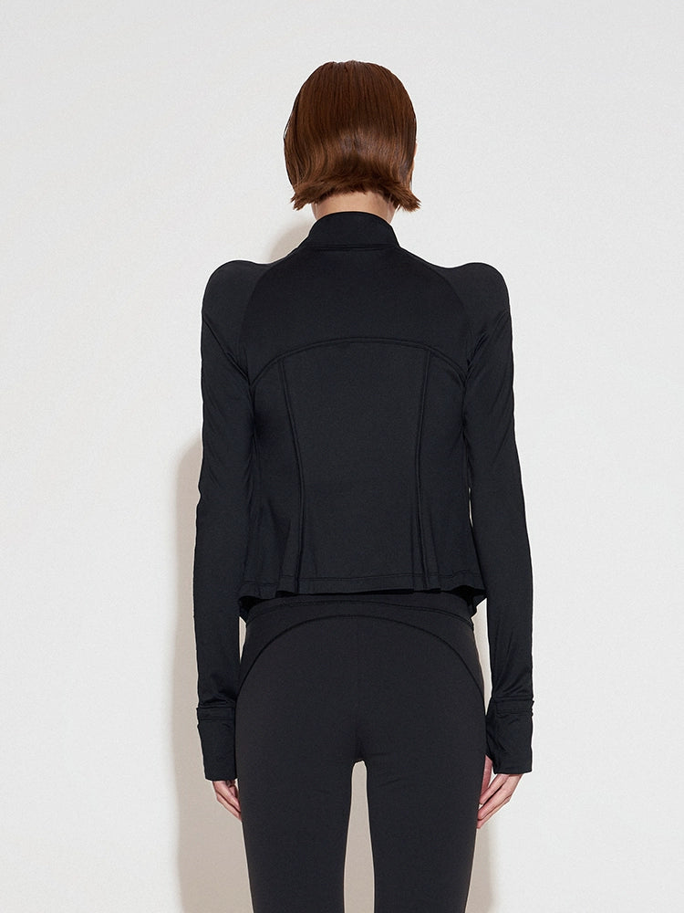 ANNAKIKI autumn black sports line split line short sunscreen jacket-ZHANG