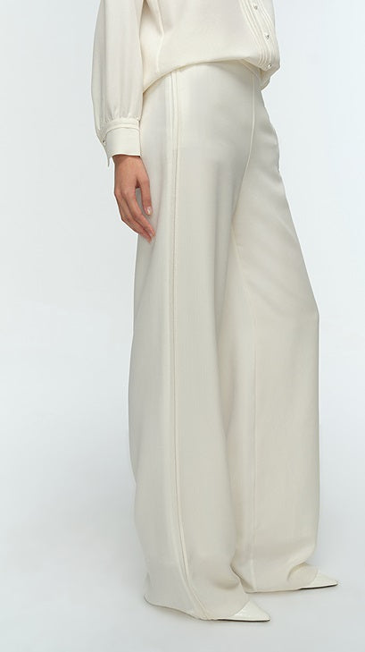 COMME MOI Lu Yan designer's new women's off-white silk texture straight-leg pants - AUTUMN.