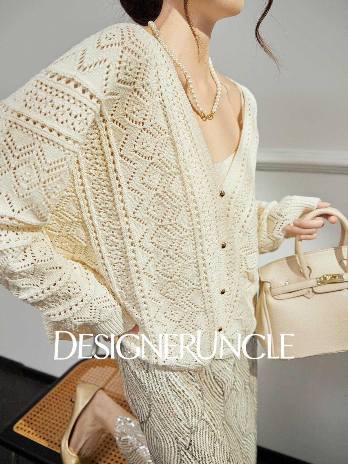 DGU "Light Grapefruit" apricot knitted sweater cut-out loose and versatile high-end top - GREC.