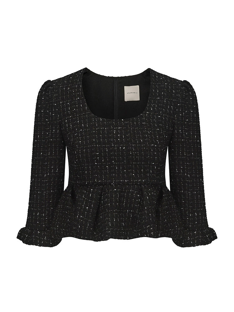 ATELIER MISS LU autumn three-dimensional bud hem tweed crop top - simon.