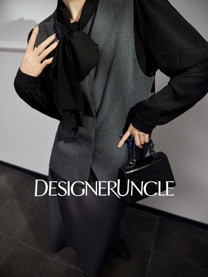 DGU "Yanying" black suit new textured professional commuting two-piece set - MATE.