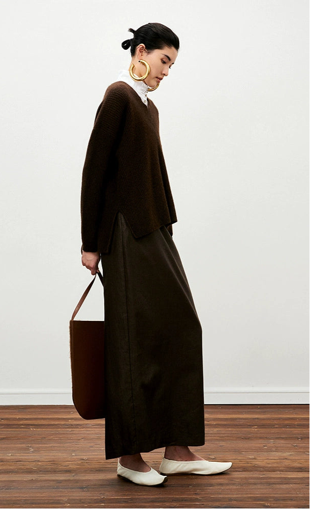 ZHUCHONGYUN V-neck sweater yak velvet knitted top--ERINA.