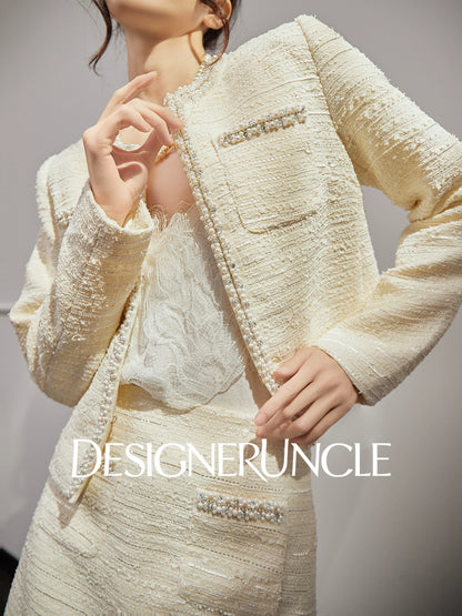 DGU "Twilight" beige small fragrance fashion suit temperament two-piece set - Erica.
