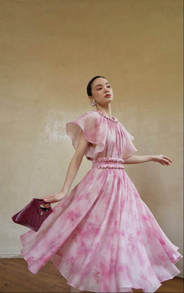 LE VENT&TES AILES Sakura Tencel Smudge Slip Skirt Loose Top Handmade-BECCA