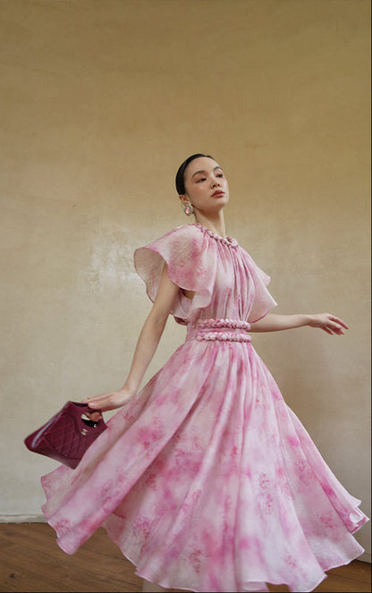 LE VENT&TES AILES Sakura Tencel Smudge Slip Skirt Loose Top Handmade-BECCA