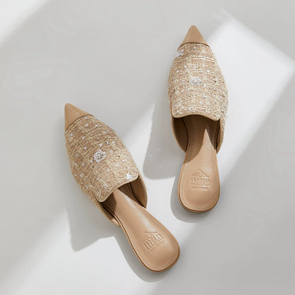 B-FEI couture paneled mules flat pointed toe slippers-YUNO.