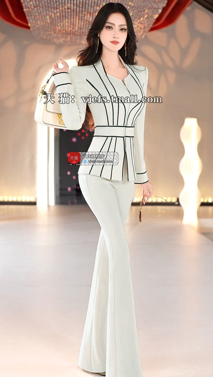 VJE two-piece spliced small suit high-waisted flared pants set - ASOBI.