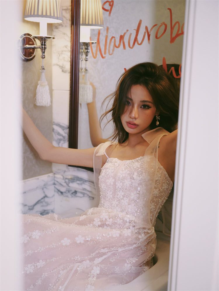 Wardrobes by Chen Luxury Pastel Pink beaded Sleeveless tulle bridal Dress-Khris