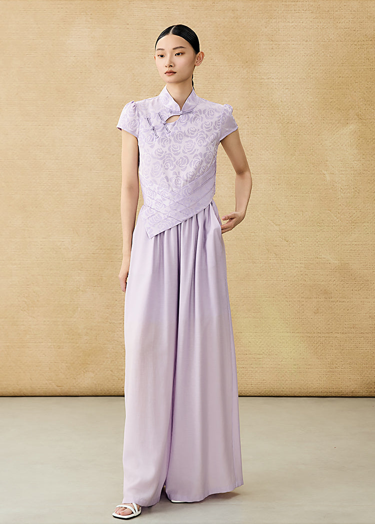 HECO Chinese acetate stand-up collar hollow buckle T-shirt - QUES.