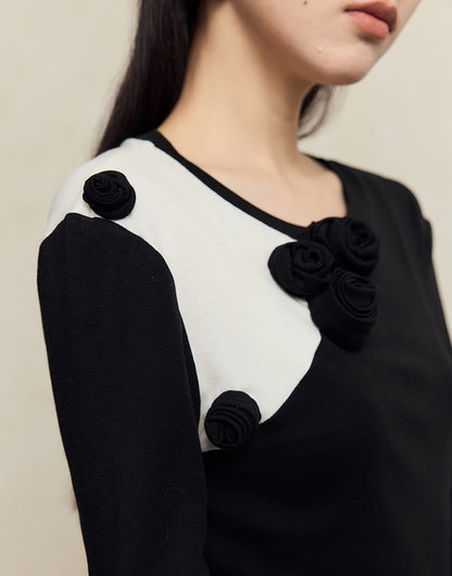 HECO three-dimensional handmade rose wool black knitwear women - throne.