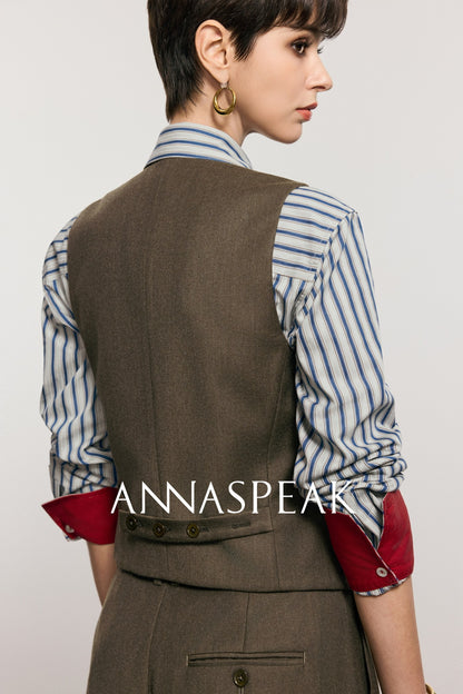 ANNASPEAK Worsted Wool Flannel Suit Vest Pants Set-OSAR.